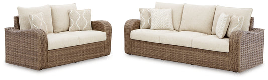 Sandy Bloom Outdoor Sofa and Loveseat