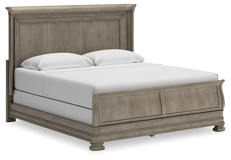 Lexorne California King Sleigh Bed with Mirrored Dresser