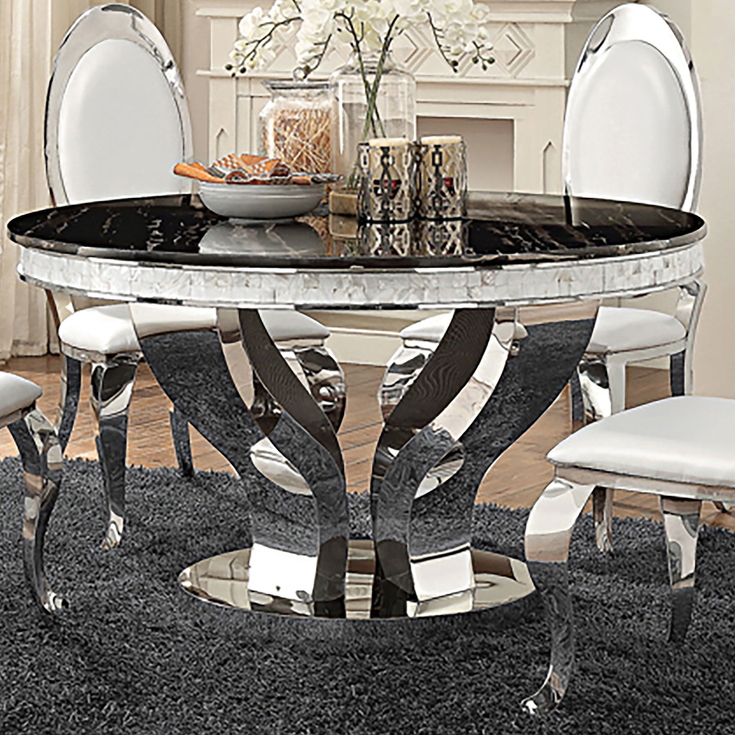 Anchorage Round Dining Table Chrome and Black