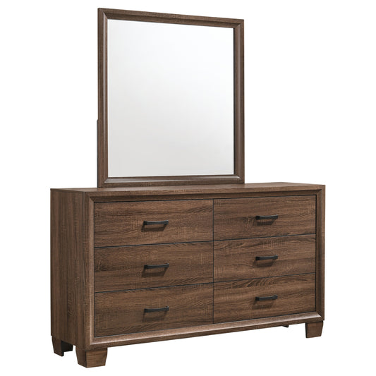 Brandon 6-drawer Dresser with Mirror Medium Warm Brown