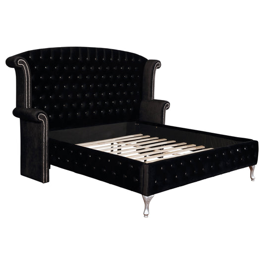 Deanna Upholstered Queen Wingback Bed Black