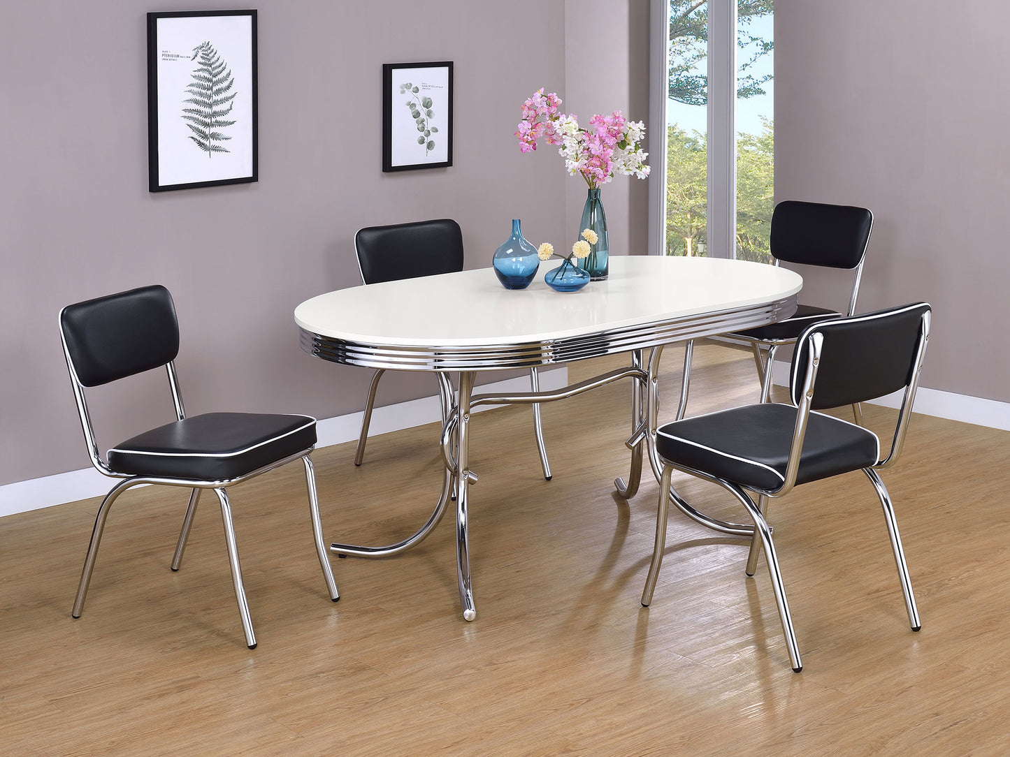 Retro Oval Dining Table Glossy White and Chrome