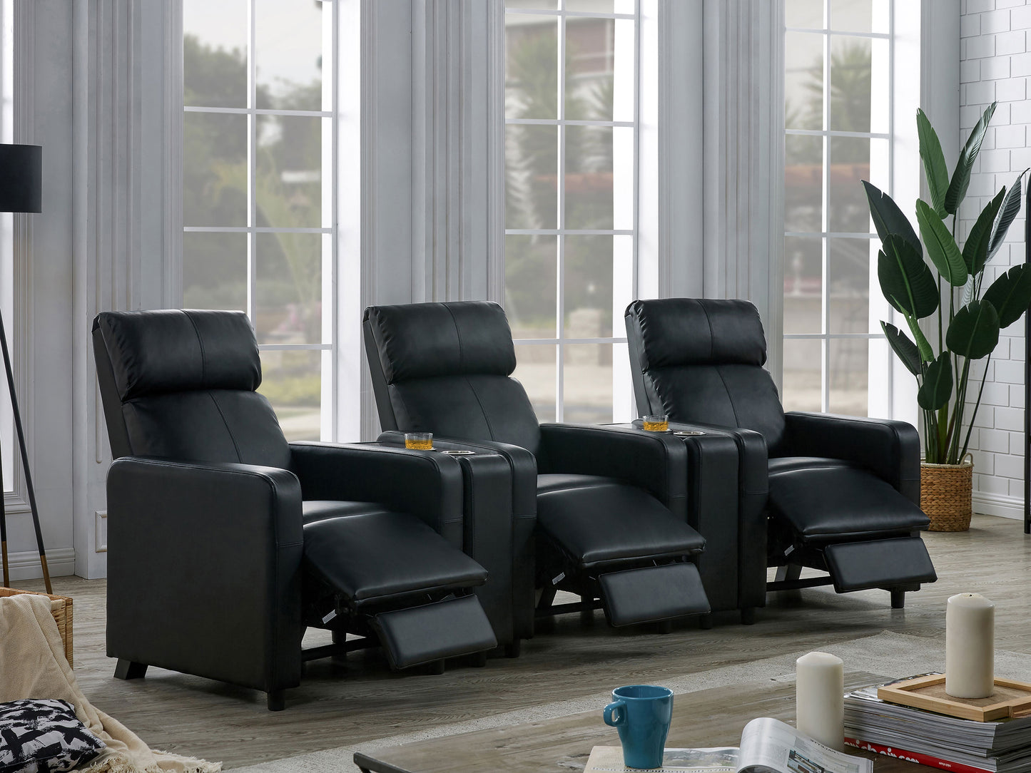Toohey Upholstered Tufted Recliner Living Room Set Black