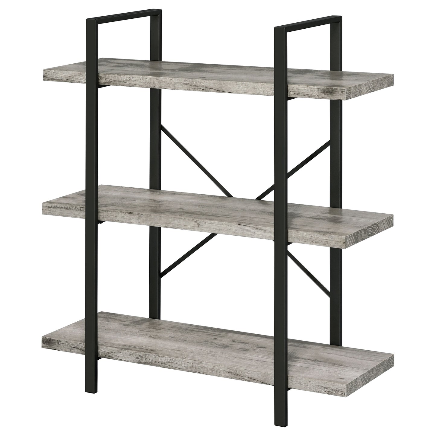 Cole 3-Shelf Bookcase Grey Driftwood and Gunmetal